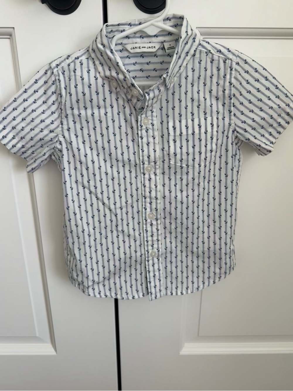Boys Janie and Jack White Button-Down Shirt with Navy Anchor Print Size 3